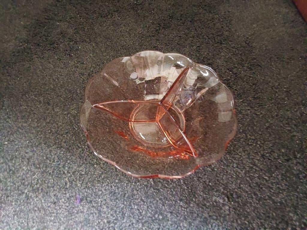 Glazen Drie Vaks Schaaltje - Roze/Oranje Glas, Ophalen of Verzenden