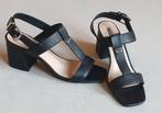 Zwarte leren sandalen maat  41 met  7 cm blokhak Kiomi leer, Zwart, Zo goed als nieuw, Sandalen of Muiltjes, Ophalen of Verzenden
