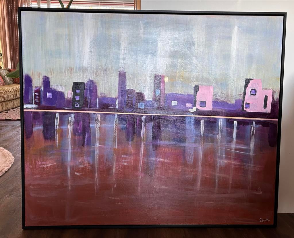 Schilderij G. Van Dijk, acryl op doek, 120x100 cm, Ophalen