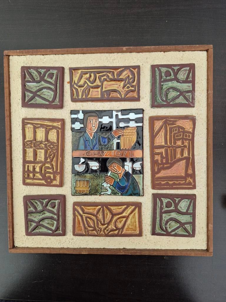 Keramiek wanddecoratie Henk Potters Oisterwijk 1971, Ophalen of Verzenden