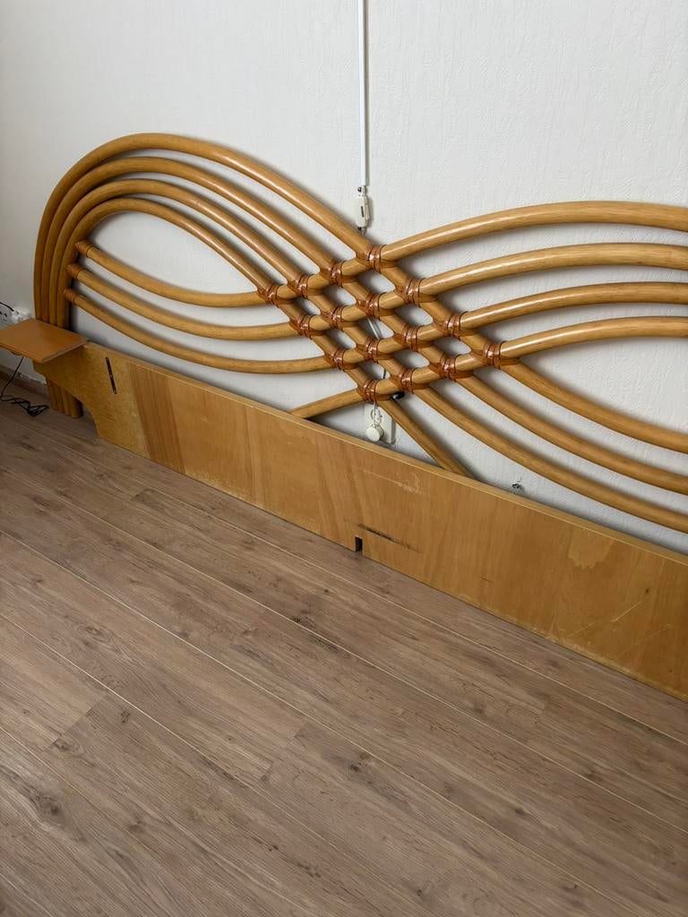 Achterwand bed bamboe, Ophalen, Gebruikt, Tweepersoons, Hout