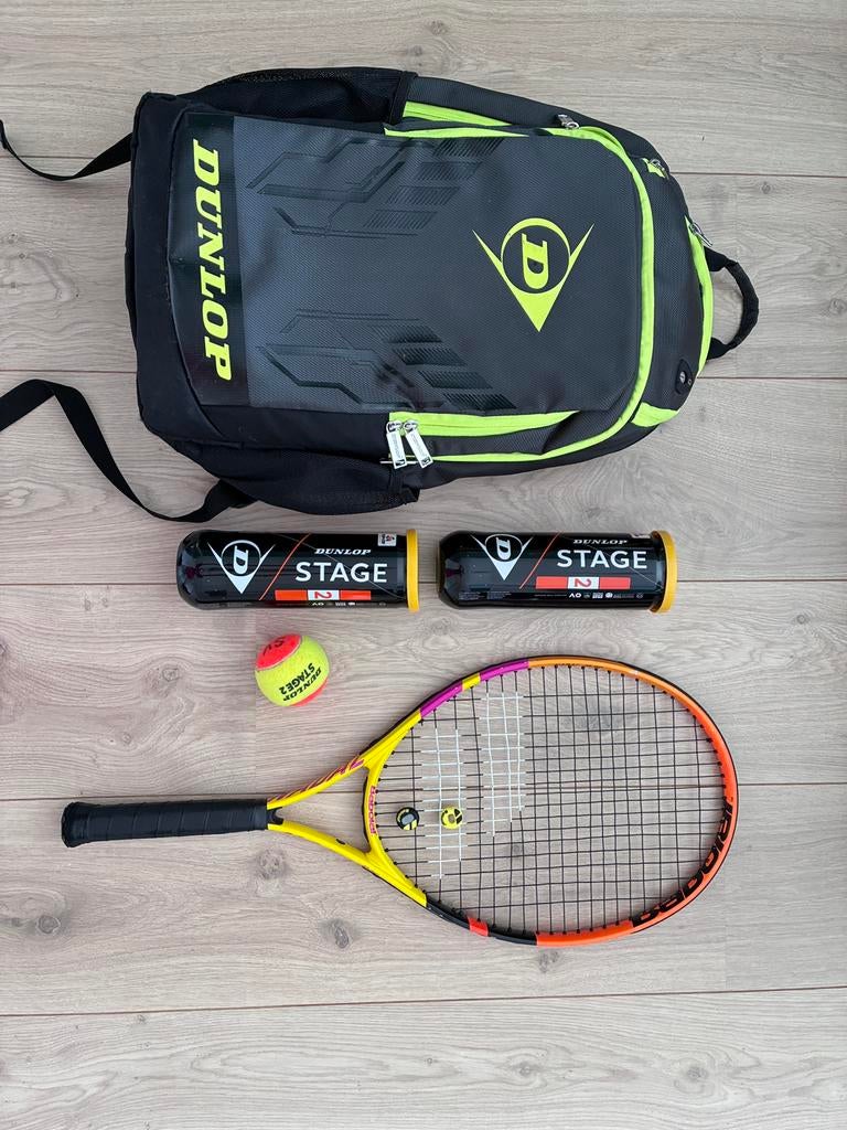 Babolat tennisracket, Dunlop tennis rugzak, stage 2 ballen, Ophalen of Verzenden, Gebruikt, Racket, Babolat