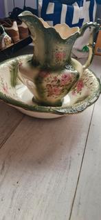 Antiek Lampetstel met Rozenmotief - Groen en Goud, Ophalen of Verzenden