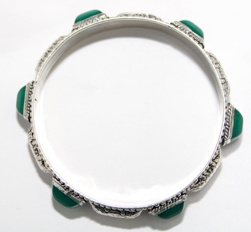 Schitterende Art Deco Zilver Chrysopraas Armband, Sieraden, Tassen en Uiterlijk, Antieke sieraden, Ophalen of Verzenden, Zilver