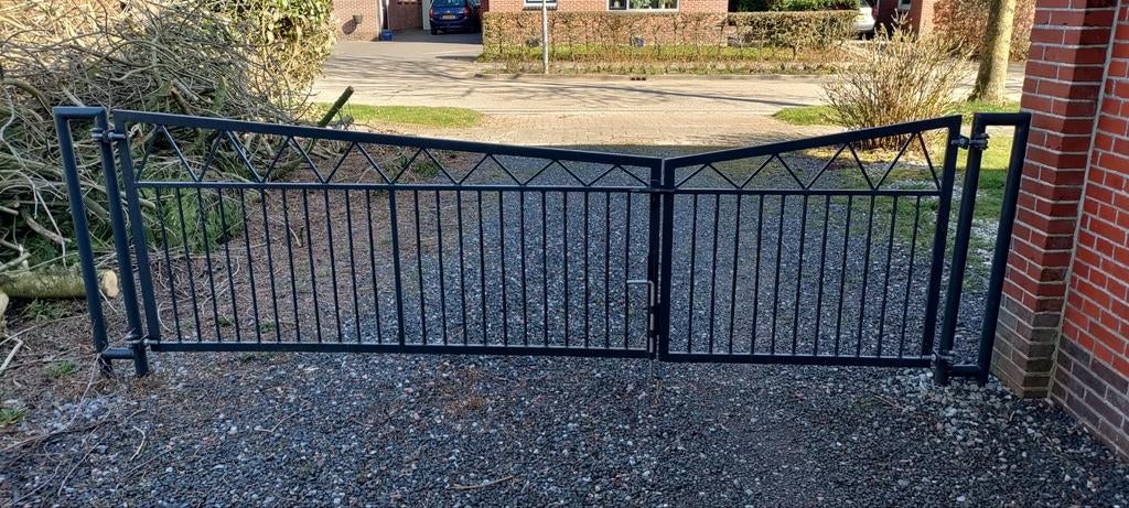 Antraciet tweedelig tuinhek / sierpoort - 370cm breed, Ophalen, Met poort, Gebruikt, Sierhekwerk