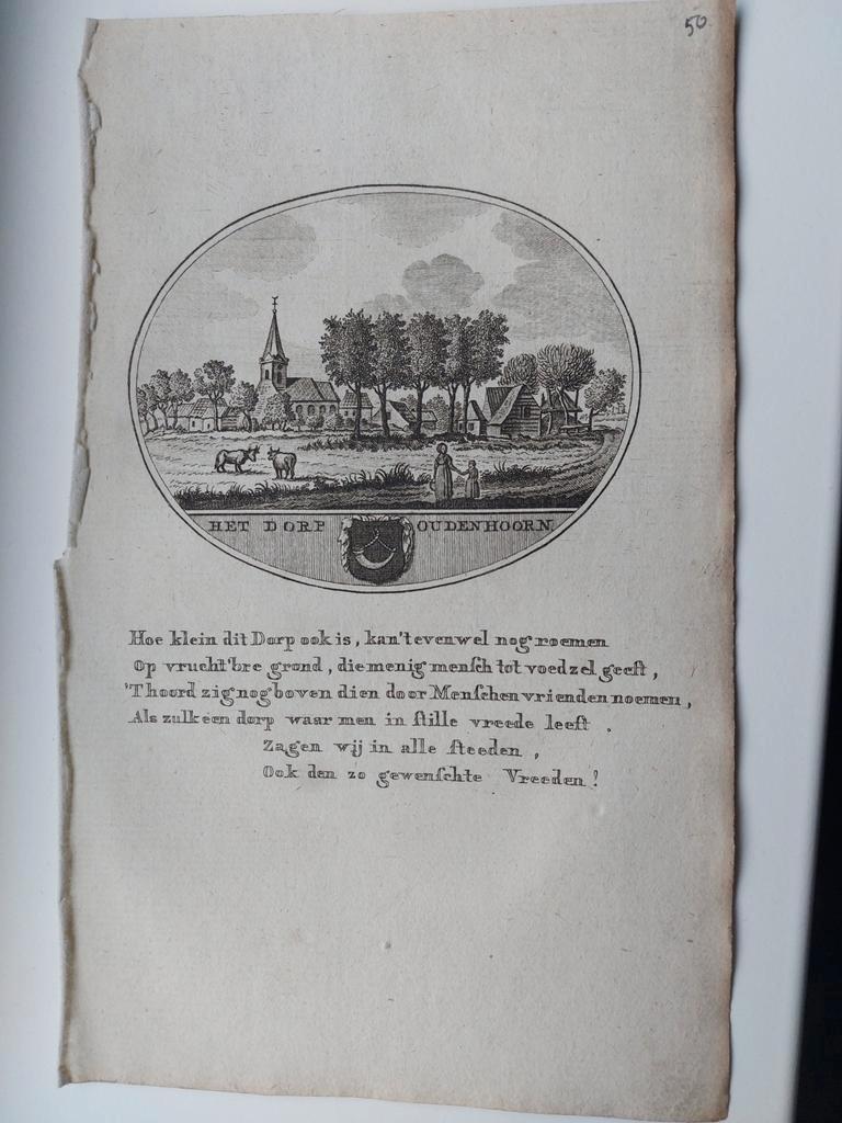 50 / Oudenhoorn Gravure uit 1793 van Oleffen & Bakker, Antiek en Kunst, Ophalen of Verzenden