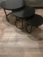 Set van 3 zwarte bijzettafeltjes, Huis en Inrichting, Tafels | Bijzettafels, Minder dan 45 cm, Minder dan 55 cm, Gebruikt, Rond