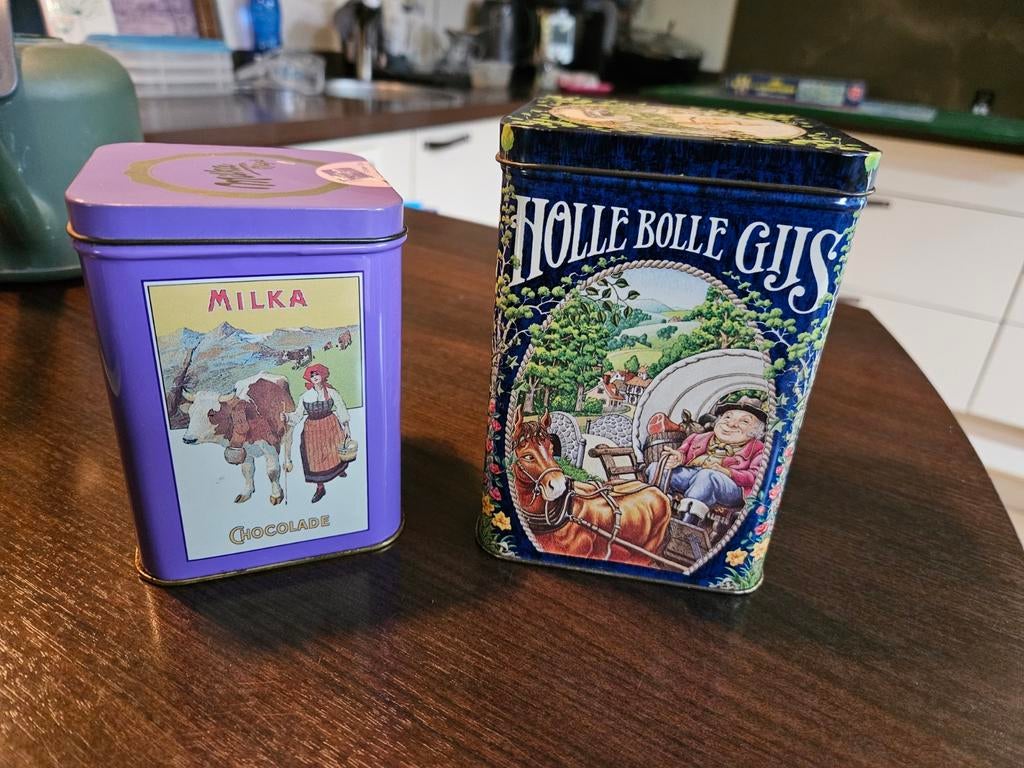 Vintage blikken: Efteling (Hans en Grietje) en Milka, Ophalen of Verzenden, Gebruikt, Overige