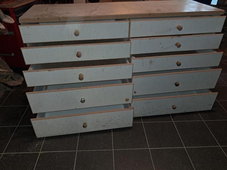 Kast met bovenkast - Werkbank met lades en opbergrek, Huis en Inrichting, Kasten | Overige, Gebruikt, Ophalen