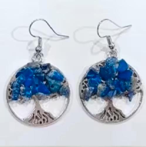 SALE: Sodaliet edelsteen oorbellen Levensboom, Sieraden, Tassen en Uiterlijk, Oorbellen, Nieuw, Hangers, Overige materialen, Blauw