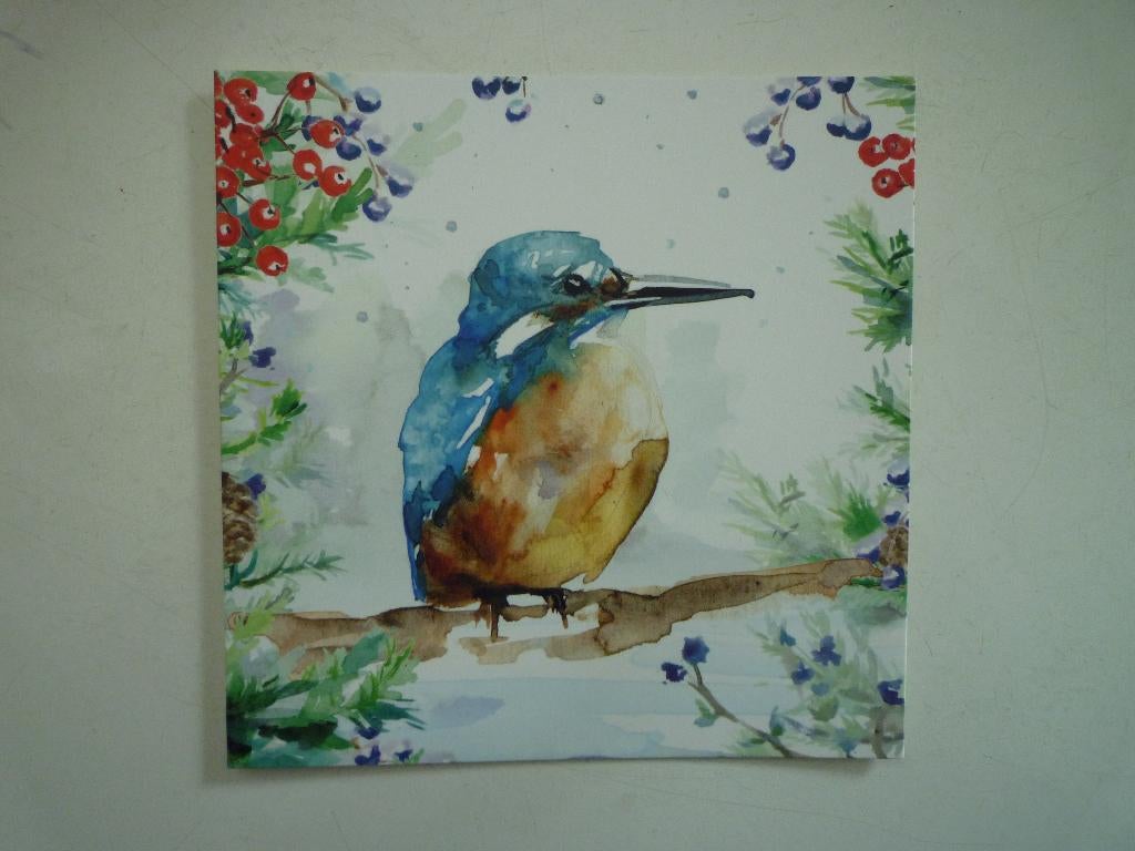 Kunstkaart Michelle Dujardin ijsvogel bessen Vogelbeschermin, Verzamelen, Ophalen of Verzenden, 1980 tot heden, Hond of Kat