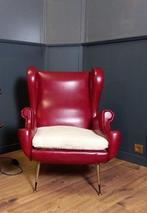 Rode Italiaanse vintage designfauteuil, Gebruikt, Minder dan 75 cm, Leer, Ophalen of Verzenden
