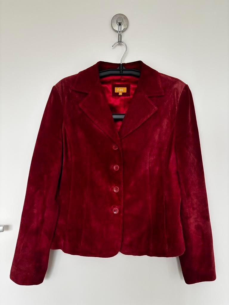 Suède Leren Blazer Cleo - Rood/Wijnrood - Maat 42, Ophalen of Verzenden, Gedragen, Maat 42/44 (L), Rood