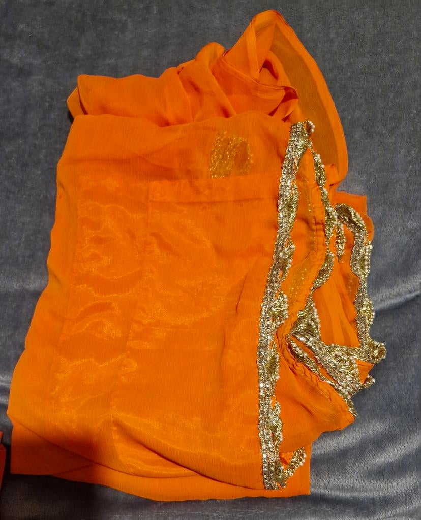Saree met onderrok, Kleding | Dames, Ophalen of Verzenden, Zo goed als nieuw, Oranje, Overige typen