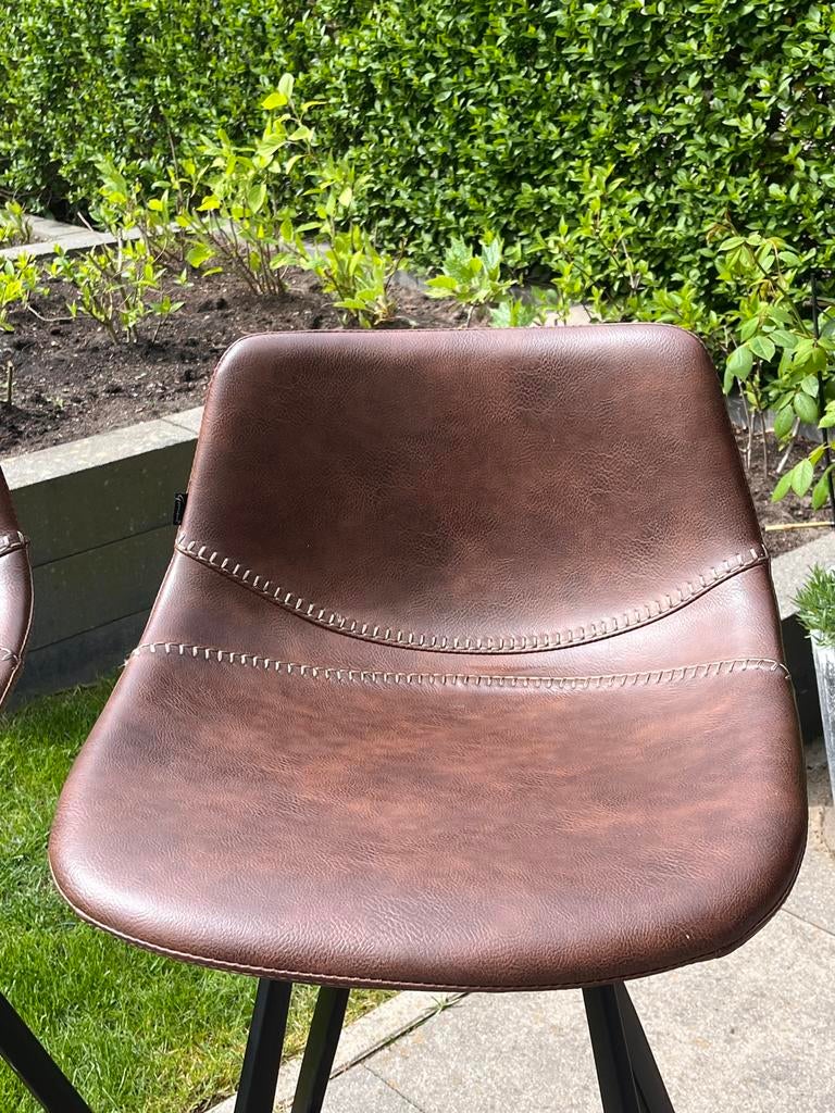 Goossens barkrukken met veganleren zitting, Huis en Inrichting, Barkrukken, Ophalen, Met voetsteun, Zo goed als nieuw, 90 cm of meer