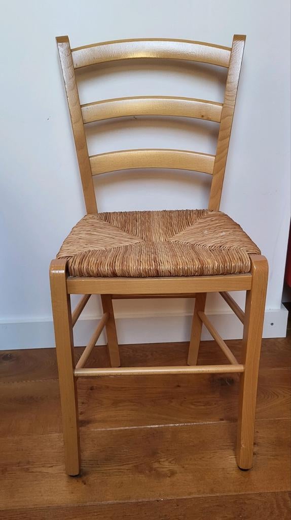Houten stoeltje met rieten zitting - Provencaals, Ophalen, Provencaals, Hout, Zo goed als nieuw