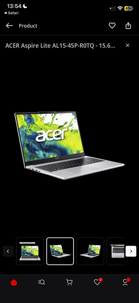 Zwarte acer laptop nog nieuw, 4 GB of minder, 15 inch, Ophalen of Verzenden, Zo goed als nieuw