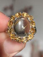 Uniek zilveren vintagering met rutielkwarts en citrien, Ophalen of Verzenden, Zo goed als nieuw, 17 tot 18, Dame