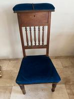 Antieke Bidstoel met Opbergvak - Blauw Fluweel, Ophalen of Verzenden