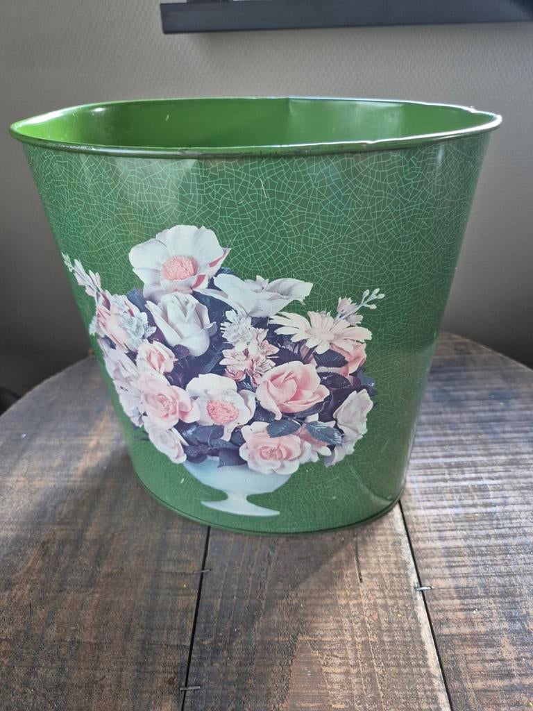 Tomado  groene prullenbak met bloemen, Ophalen of Verzenden, Huis en Inrichting