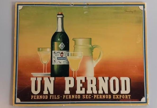 Vintage kartonnen reclame voor Pernod uit de jaren 30, Verzamelen, Verzenden, Gebruikt, Reclamebord