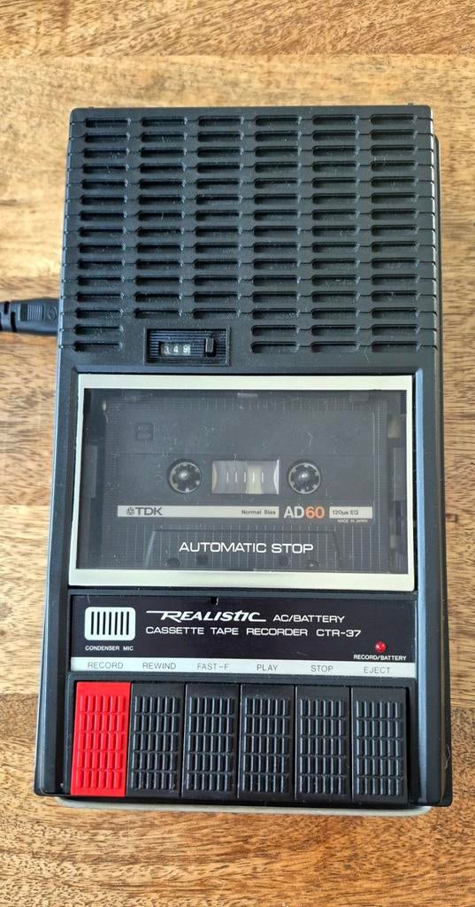 Werkende Vintage Realistic CTR-37 Cassetterecorder 80's, Ophalen of Verzenden, Enkel, Overige merken, Tape counter