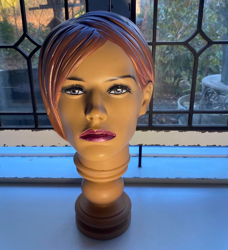 Vintage Mannequin paspoppen hoofd head op voet 41 cm, Ophalen of Verzenden