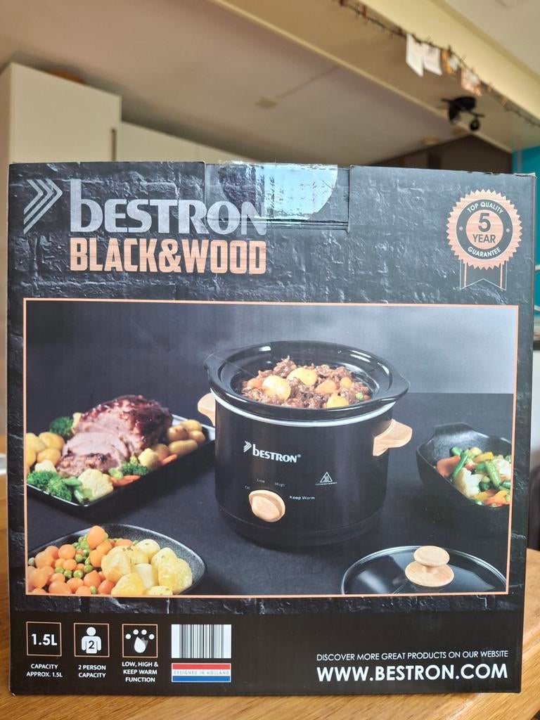 Bestron Black&Wood Slowcooker 1.5L, Witgoed en Apparatuur, Slowcookers, Ophalen of Verzenden