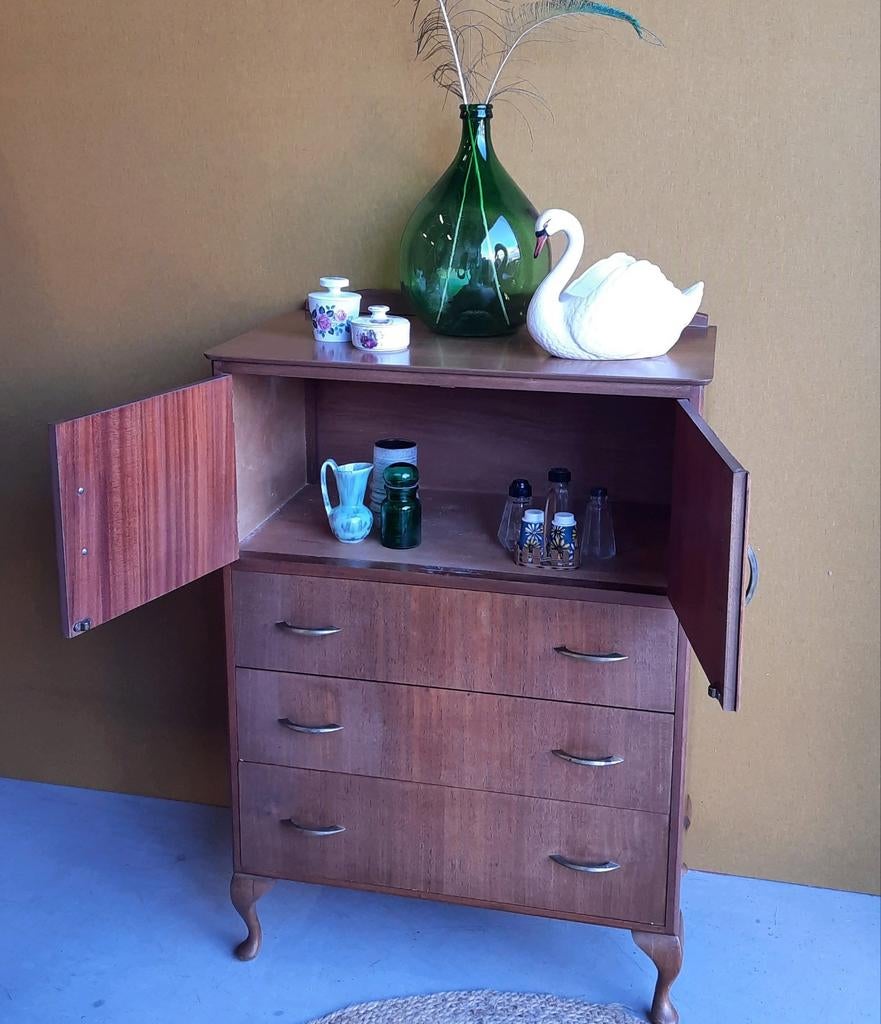 Engels vintage kastje in Queen Ann style, ladekast, kabinet, Ophalen, Gebruikt, Met deur(en), Vintage