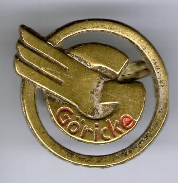 Göricke rood op koper motorfietsen speldje ( G_016 ), Verzenden, Zo goed als nieuw, Transport, Speldje of Pin