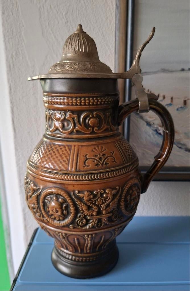 Gerz Bierpul met Tinnen Deksel - Uniek Verzamelstuk, Ophalen of Verzenden