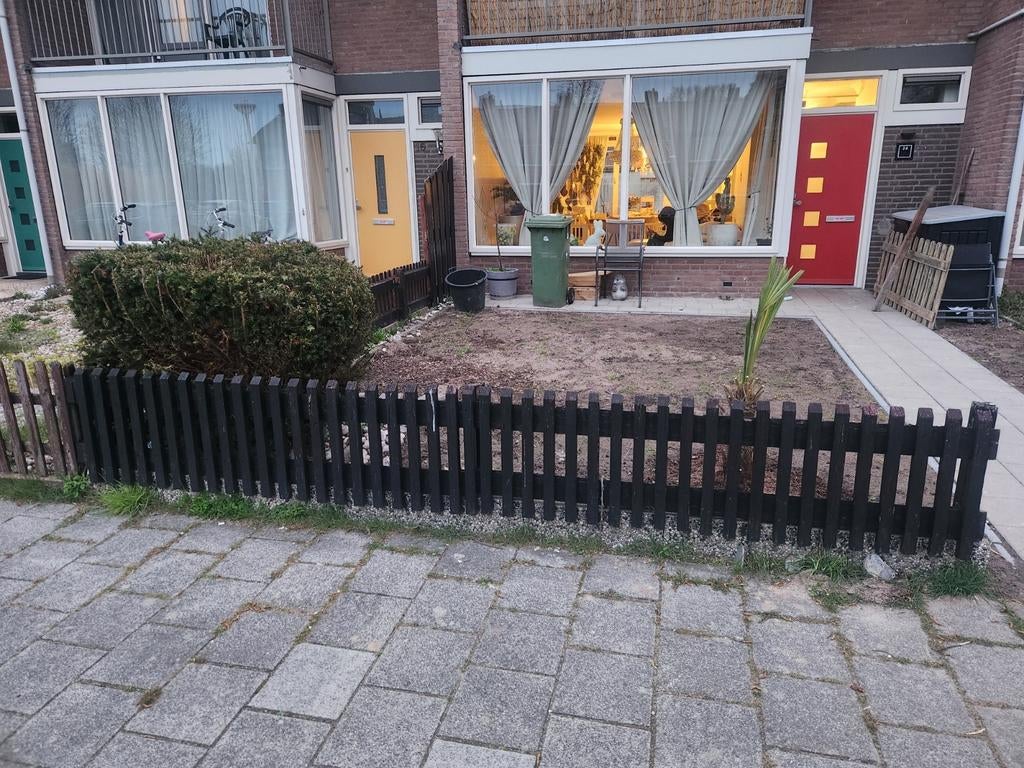 Gebruikt houten tuinhek  ongeveer 10 12 meter lang, Tuin en Terras, Tuinhekken en Hekwerk, Ophalen, Met poort, Gebruikt, Tuinhek