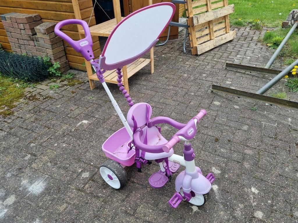 Lila driewieler met duwstang en zonnekap, Fietsen en Brommers, Fietsen | Driewielers, Ophalen