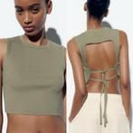 Dames Zara top ronde hals rib blote rug strik katoen maat S, Zara, Ophalen of Verzenden, Zo goed als nieuw, Groen