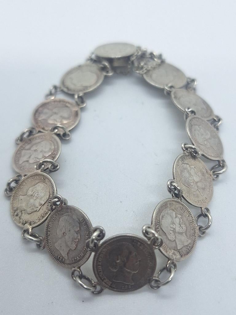 Zilveren Willem III Stuiver Armband - ca. 1855 - 18 cm, Sieraden, Tassen en Uiterlijk, Ophalen of Verzenden, Gebruikt, Zilver