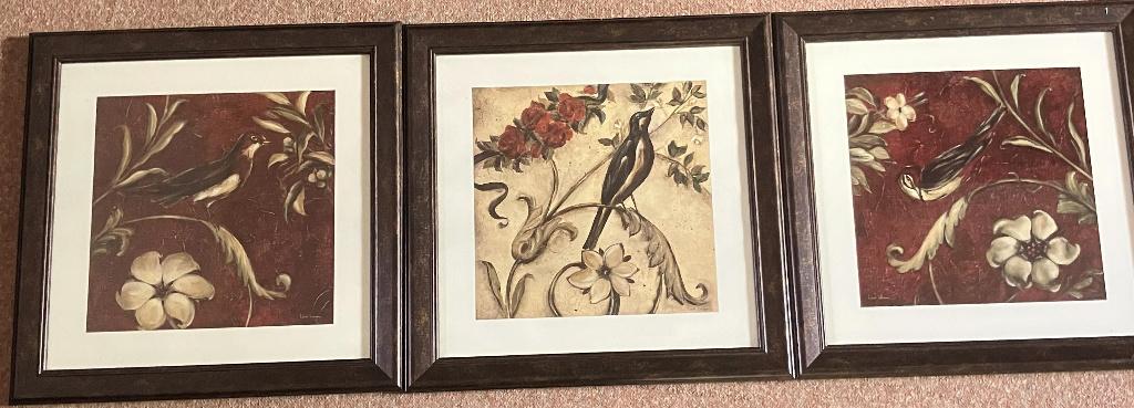 3 Fraai ingelijste prenten Crimsom songbirds Laurel Lehman, Antiek en Kunst, Verzenden