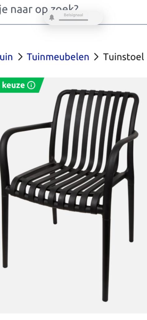 Zgan twee stapelbare zwarte tuinstoelen van de Action, Ophalen of Verzenden, Gebruikt, Kunststof