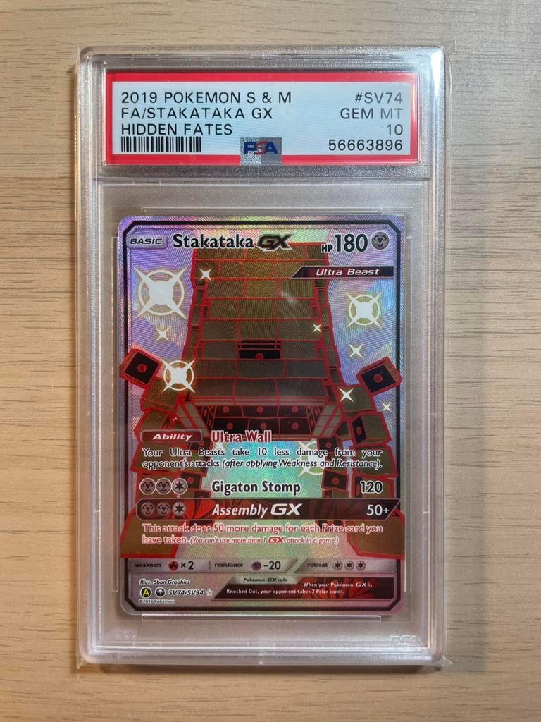PSA 10 Stakataka GX SV74/SV94 - Pokemon Hidden Fates Shiny, Ophalen of Verzenden, Nieuw, Losse kaart, Foil