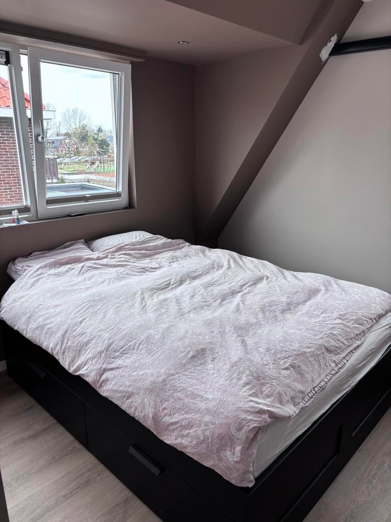 IKEA brimnes bed 160x200 zwart met opberglades, Huis en Inrichting, Slaapkamer | Boxsprings, Ophalen, Zwart, Tweepersoons, Zo goed als nieuw