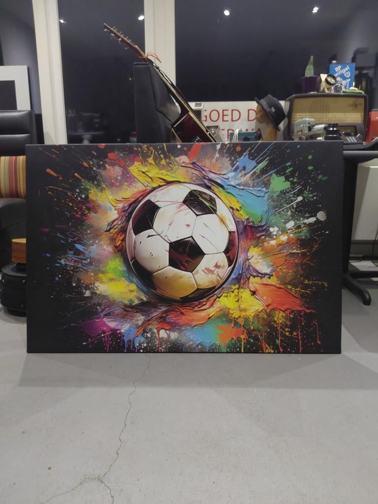 Supergave voetbal afdruk op canvas 120x80 cm, Ophalen, Zo goed als nieuw, Schilderij, 100 tot 125 cm