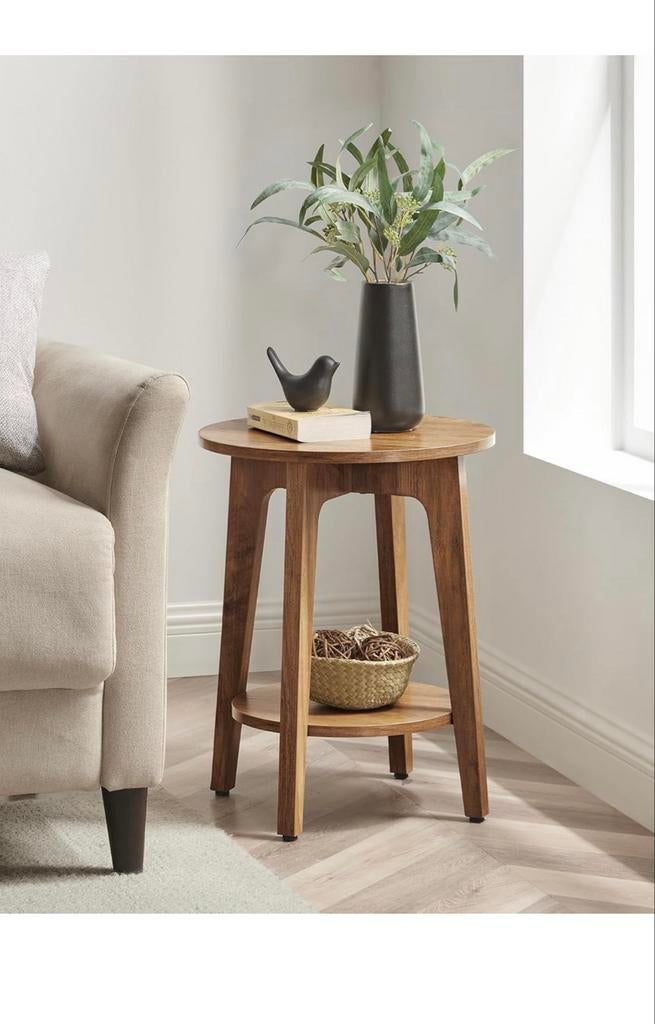 VASAGLE MAEZO Ronde Bijzettafel - Rustiek Walnoot, 45 tot 60 cm, Minder dan 55 cm, Rond, Nieuw