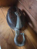 Antieke houten katrol met metalen haak, Ophalen of Verzenden