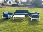Lounge set met 3-zitsbank, 2 stoelen en tafel, Tuin en Terras, Tuinsets en Loungesets, Ophalen, 5 zitplaatsen, Gebruikt, Aluminium