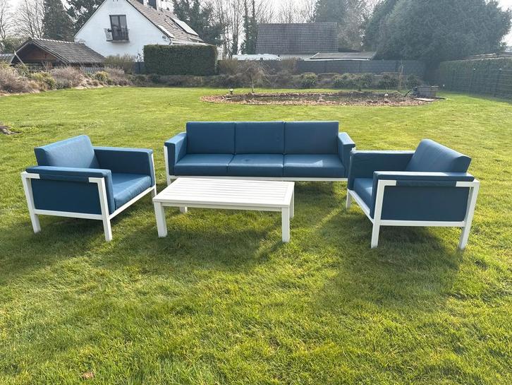Lounge set met 3-zitsbank, 2 stoelen en tafel, Tuin en Terras, Tuinsets en Loungesets, Gebruikt, Loungeset, Aluminium, 5 zitplaatsen