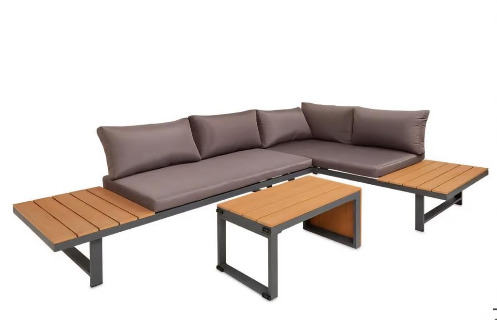 3-delig alluminium tuinset met luxe houtlook details., Tuin en Terras, Ophalen