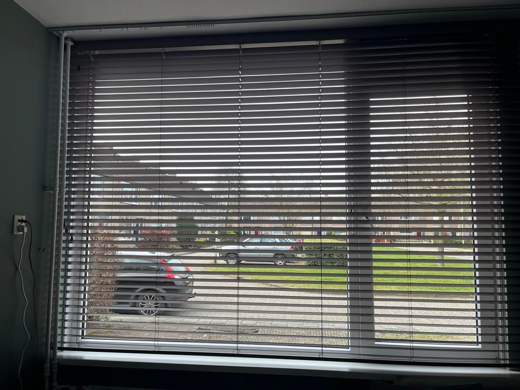 Houten jaloezieën taupe 154x190 cm, Ophalen of Verzenden, Zo goed als nieuw, Overige kleuren, 150 tot 200 cm