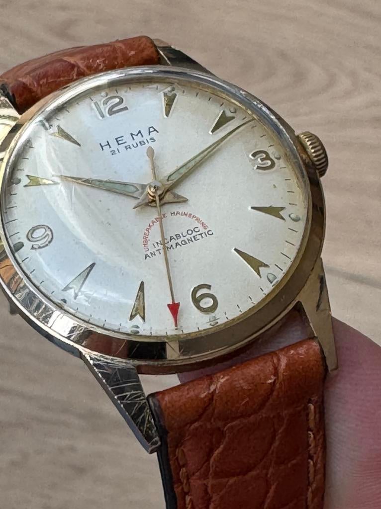 Henri Maurer (HeMa) opwind horloge jaren 60, Overige merken, Staal, Met bandje, Polshorloge