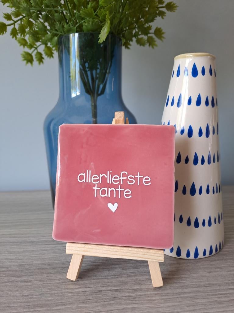 Roze Tegel 'Allerliefste Tante' met Ezel, Cadeau Tante, Ophalen of Verzenden, Nieuw, Roze, Steen/keramiek