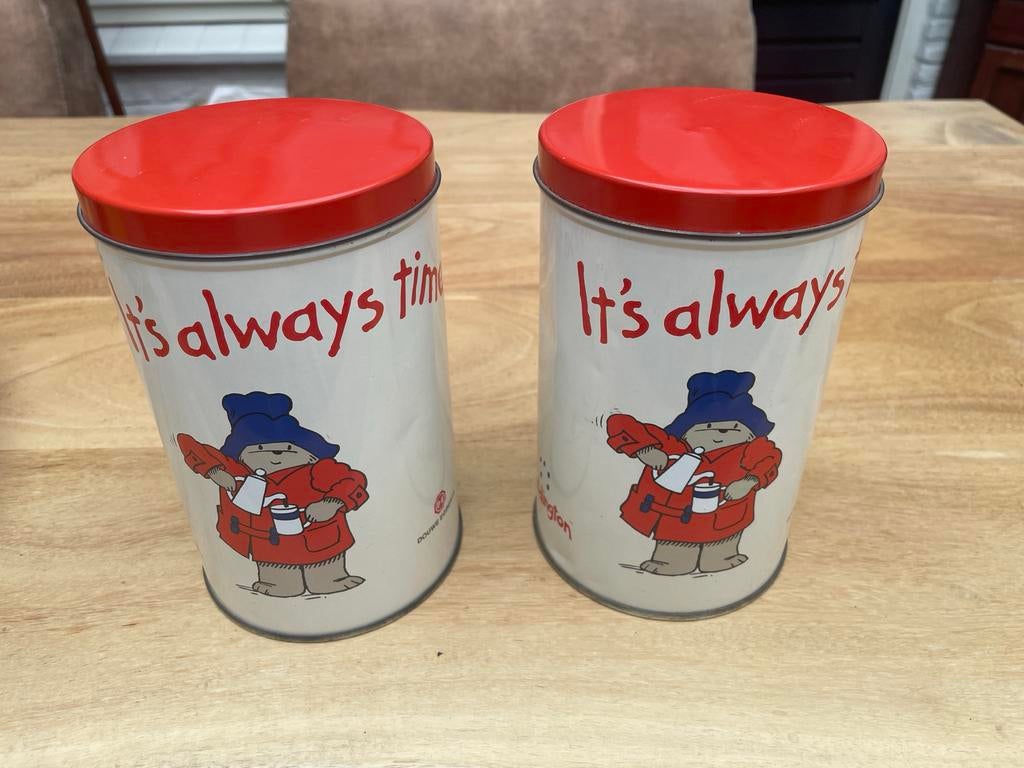 Vintage 2 blikken beertje Paddington, Verzamelen, Blikken, Ophalen of Verzenden, Gebruikt, Douwe Egberts