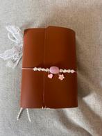 Leather cognac journal cover a6 pink details with pocket, Ophalen of Verzenden, Nieuw